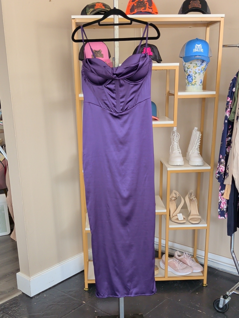 Purple Satin Spaghetti-Strap Dress
